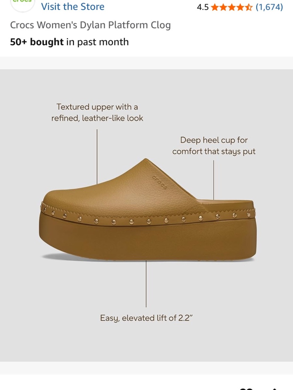NEW Crocs Women's Dylan Platform Mule Clog — Tan Umber - Picture 7 of 9